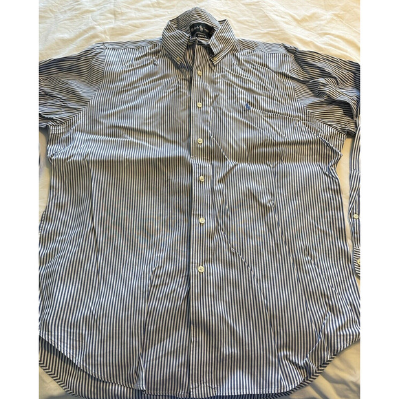 Ralph Lauren Classic Fit Blue/White Striped w/Blue Pony Button Shirt Size 16.5 - Picture 2 of 11